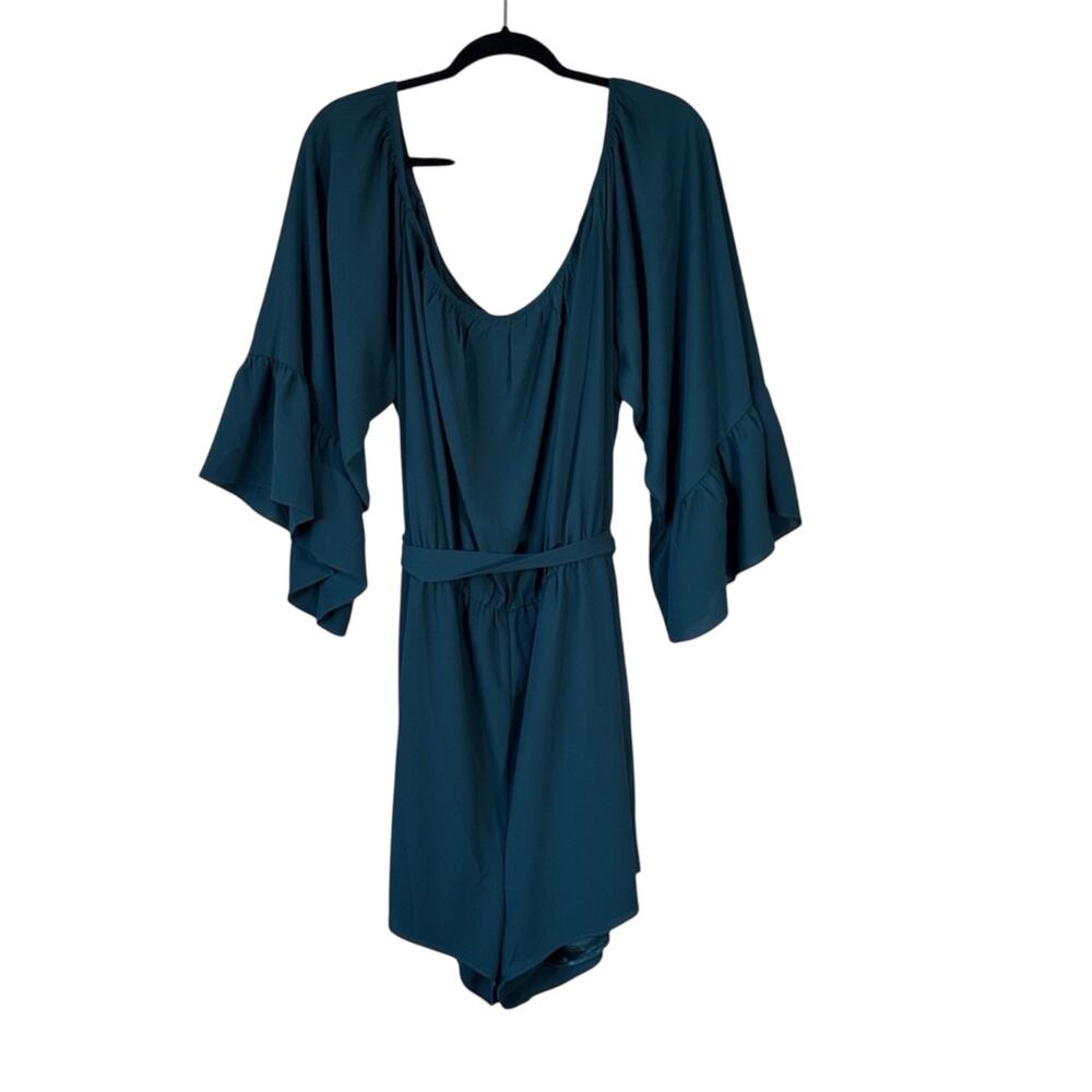 City Chic Teal Green Off Shoulder Mini Dress Womens 24 Boho Bell Sleeve Casual